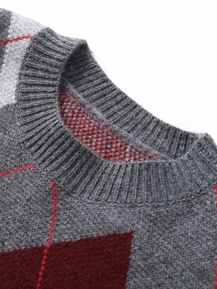 Women's Diamond Patterned Jacquard Knitted Round Neck Sweater Women's Warm and Fashionable Winter Round Neck Pullover 2025