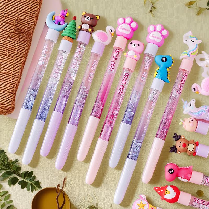 6Pcs Little Fresh Fairy Neutral Pen; Liquid Colorful Quicksand Pen; Black Water-based Pen Student Supplies