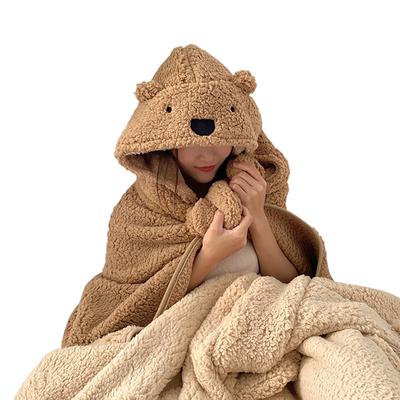 Manta de Invierno Tipo Poncho con Capucha Gruesa Suave de Felpa Cálida Manta Portátil para Niños y Adultos