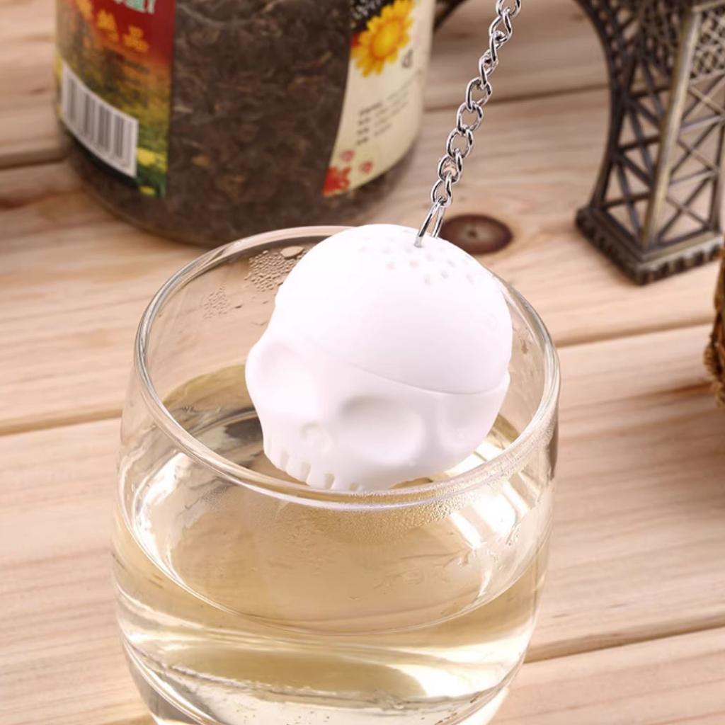 Teesieb für lose Teeblätter, Knochenschädelform, Gewürzsieb, Silikon-Teebeutelsieb, Gewürzfilter, einfache Verwendung