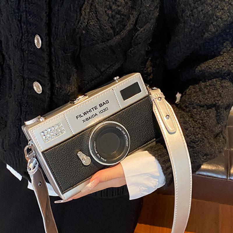 Fejlett Érzék Retro Kamera Alakú PU Doboz Uniszex Keresztpántos Táskák Sokoldalú Divatos Négyzet alakú Táska Alkalmi Utazáshoz Keresztpántos Táska