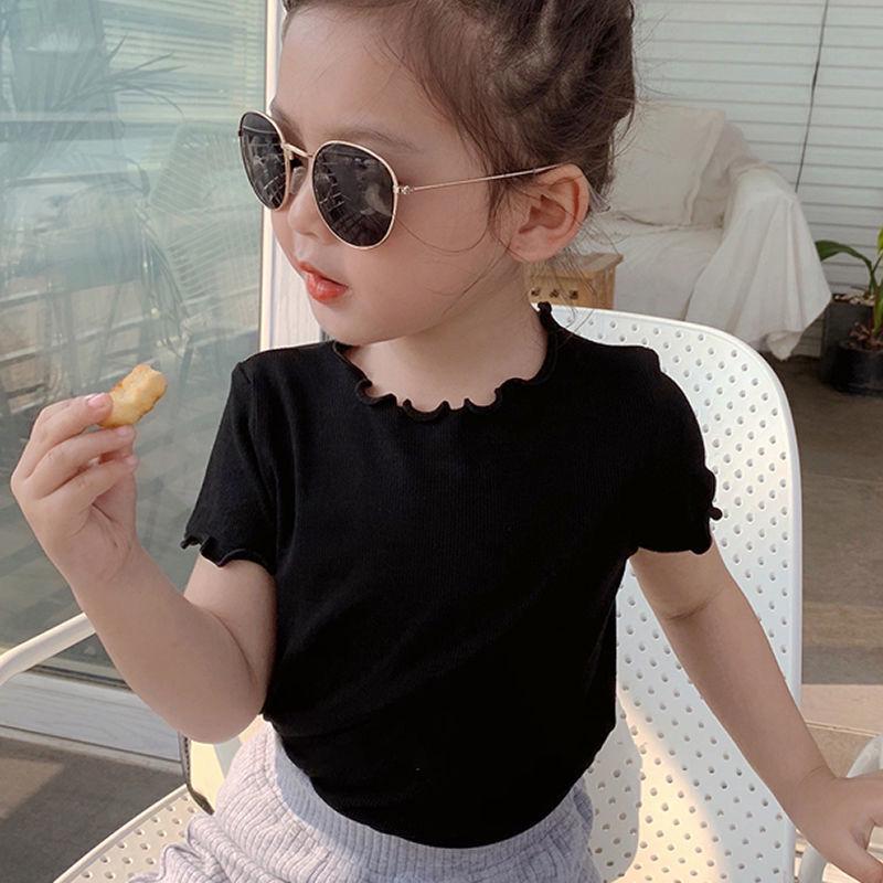 Girls' Ice Silk Ruffle Edge Short Sleeve T-shirt - Summer Baby & Toddler Top