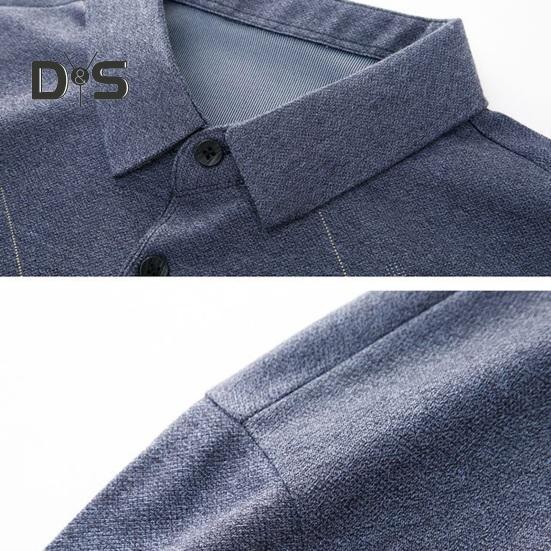 Herren Businesshemd Slim Fit Revers Langarm T-Shirt Einfarbiges Oberteil für Männer mittleren und älteren Alters für die Arbeit im Alltag