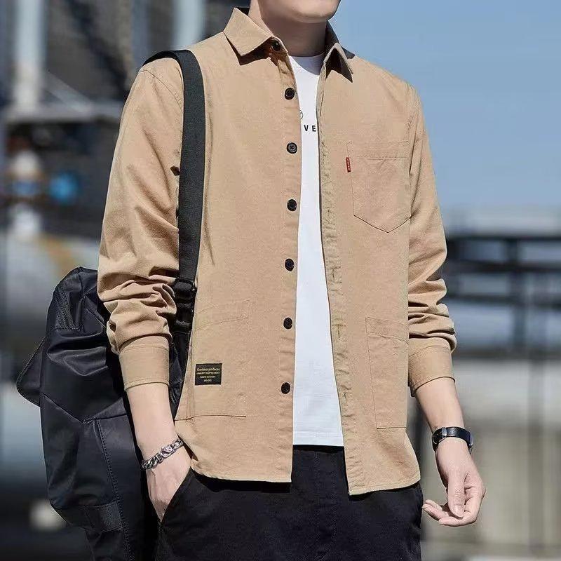 

Свободная рубашка с длинными рукавами в японском гонконгском стиле для мальчиков 2023 года — летняя трендовая повседневная куртка L хаки