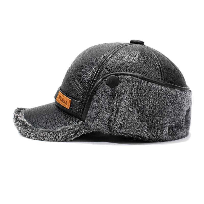 Férfi Őszi Téli Vastag Meleg Fülvédős Bőr Sapka Középkorú és Idős Pamut Sapka Apa Sapkája Hidegálló Sapka