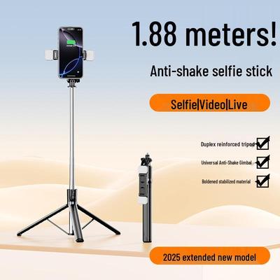 Tragbarer 1,88 m Selfie-Stick mit Bluetooth-Fernbedienung, ausziehbarem Stativ und Bodenstativ