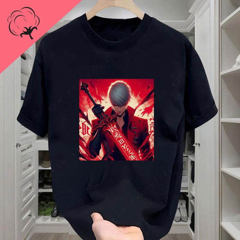 Camisetas Devil May Cry Camiseta De Unisexga Corta Vintage Cartoon Game Y2k Clothes Cotton Crewneck Trendy Cool Tee Goth Tops