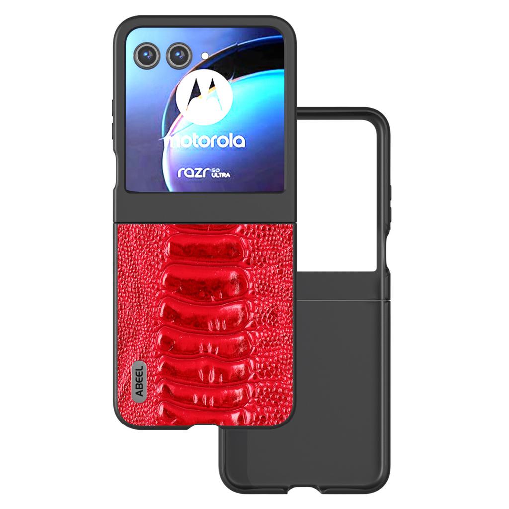 For Motorola Razr 50 5G Case Genuine Cow Leather+PC Hard Phone Cover Crocodile Texture