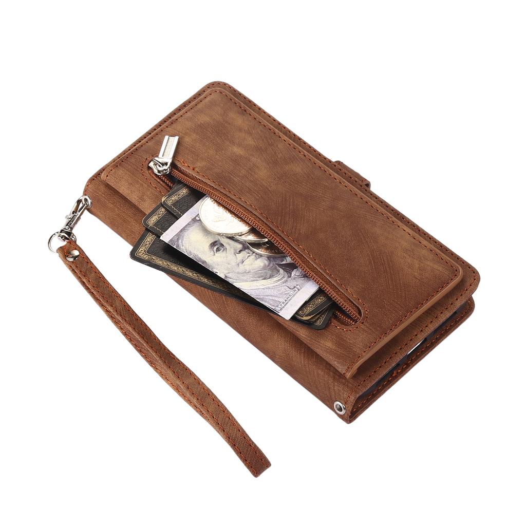 For Xiaomi 15 Pro Case Zipper Pocket 9 Card Slots PU Leather Phone Cover with Wrist Strap