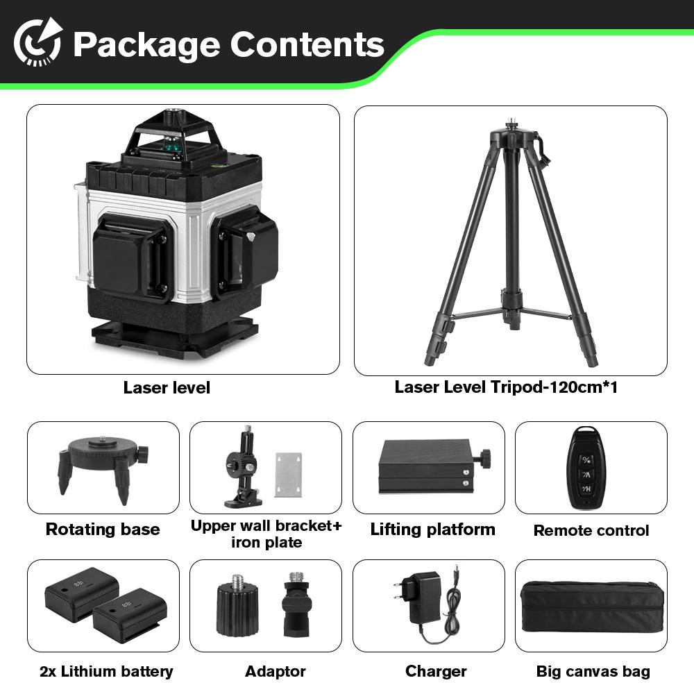 HGLINE 4D 16 Lines Green Line Laser Level With 1.2m Tripod APP Remote Control Horizontal Vertical Measuring Laser Instrument