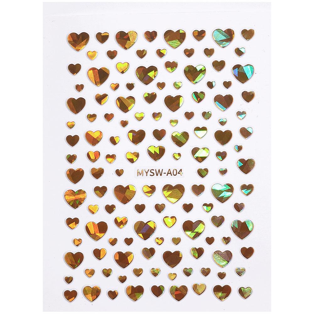 Seven-Color Positive Love Manicure Sticker Laser Gold And Silver Solid Color Love Nail Sticker Girl Heart-Shaped Nail Decoration