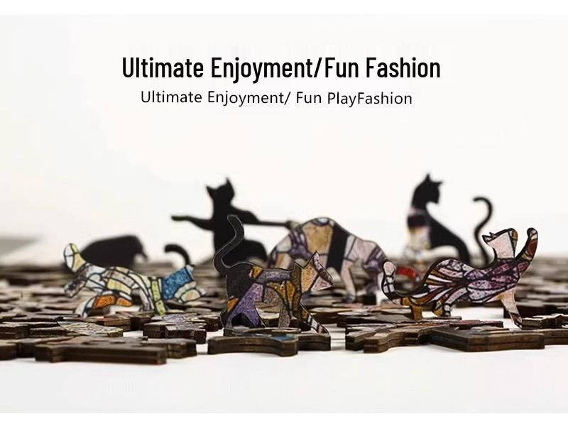 Yüksek Kaliteli Düzensiz Ahşap Kedi Yapboz - Doğum Günleri ve Sevgililer Günü için Sevimli Hediye