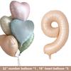 1set Retro Caramel Heart Balloons with 32inch Number Foil Balloon For Kids 1st Birthday Party DIY Decoration Supplies Wedding
