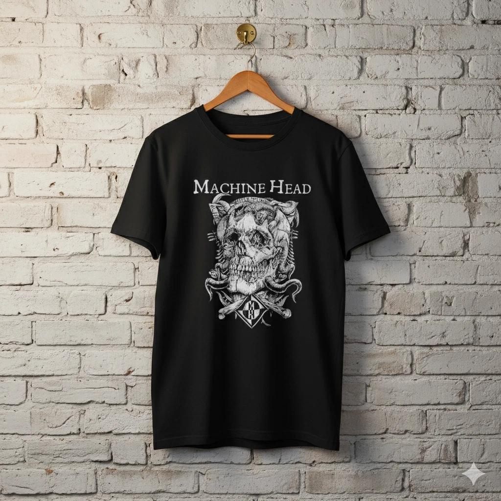 Unisex Adult Casual Music Machine Head Band Skull Graphic T-Shirt M... XL