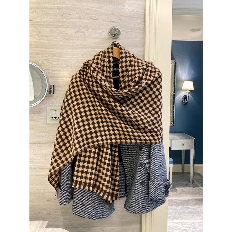 NINA SOLOR Double-Sided Houndstooth Wool Scarf Shawl