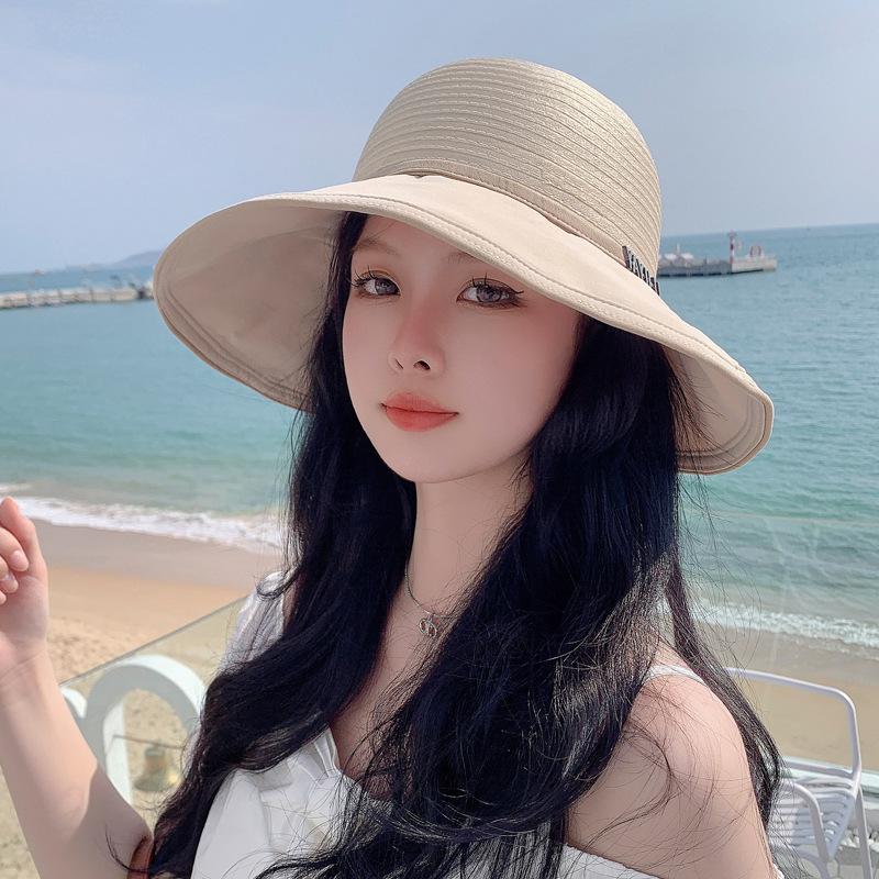 

Летняя шляпа женская металлическая алфавитная однотонная универсальная солнцезащитная шляпа с большим краем average size