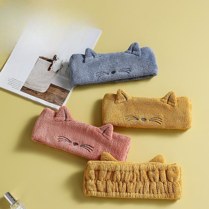 Cute Amy Cat Coral Fleece Hair Band, Cat Ears Face Wash Headband, Makeup Face Wash Headband