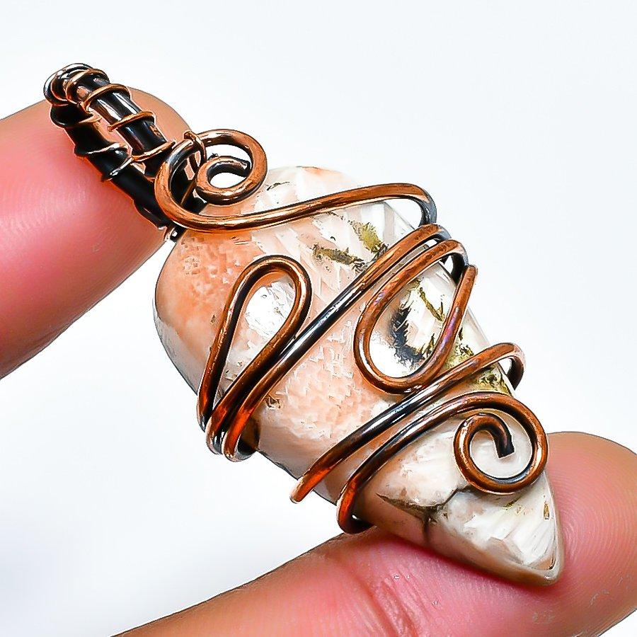 

Подвеска из медной проволоки ручной работы со сколецитом, драгоценный камень, 1,97 дюйма 1.97 белый