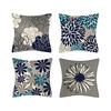 BetterJonny Cushion Cover Scandinavian 45x45cm Blue 4 Pieces Linen Floral Pattern Sofa Interior Decoration Back Cushion Cover Sat Futon Cover