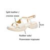 Fashion NEW Summer Women Sandals Round Toe Thick Heel Shoes Split Leather Shoes for Women Narrow Band Handmade Shoes Platform Sandals