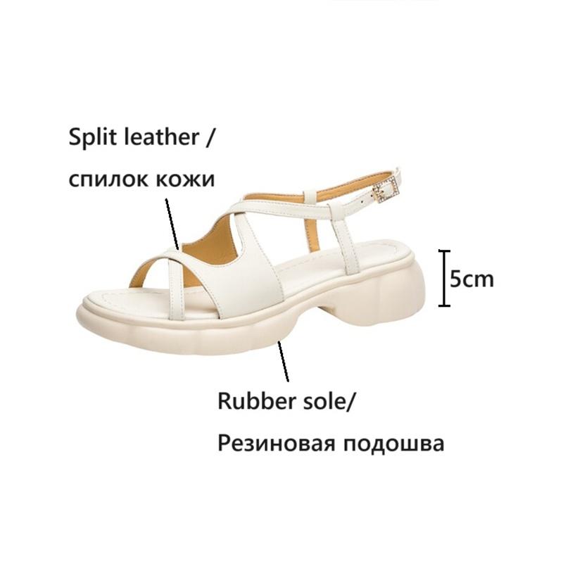 Fashion NEW Summer Women Sandals Round Toe Thick Heel Shoes Split Leather Shoes for Women Narrow Band Handmade Shoes Platform Sandals