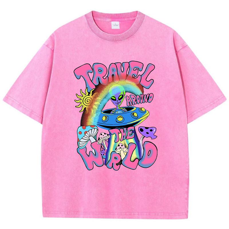 T-shirt da Donna con Stampa Ufo Alieno Viaggia per il Mondo T-shirt Morbide Street Traspirante Manica Corta Girocollo