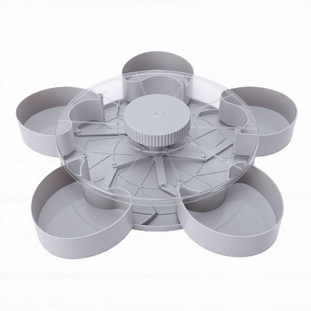 Divided Spin and Snack Serving Tray Rotating 5 Compartment Snack Tray with Lid Non Slip for Party Picnic Movie Night
