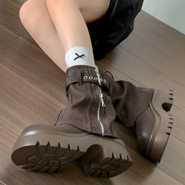 Retro British style thick heel thick-soled Martin boots women's 2025 new autumn versatile height-increasing and thin trouser tube short boots