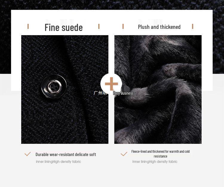 Men's Mid-length Woolen Coat - Thickened Chenille Jacket for Middle-aged & Elderly, Plus Velvet Winter Top
