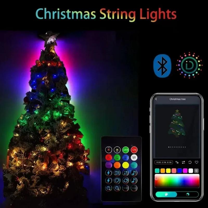 Christmas Light String Colorful RGB Christmas Tree Lamp String Bluetooth Light String USB Charge APP Fairy Lights Decoration Esports Room