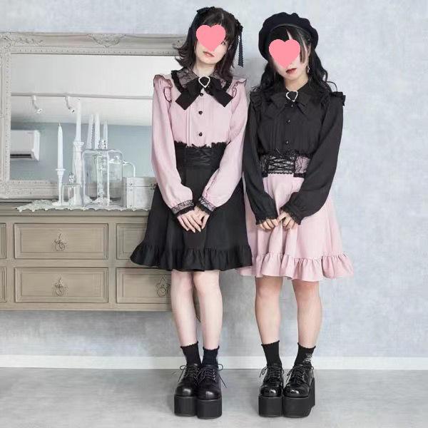 Japonská Lolita halenka s krajkovým lemem a mašlí - Dlouhý rukáv, Jaro/Podzim