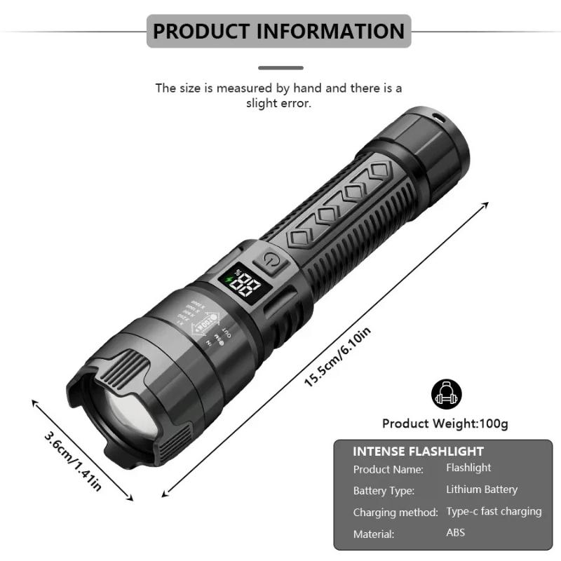 High Power LED Flashlight Built-in Battery USB Rechargeable Strong Light LED Torch Outdoor Camping Emergency Lantern