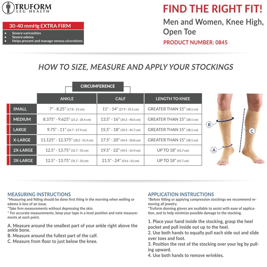Truform mmHg Compression Open XL 30-40 Stockings, Unisex, Knee-Length, Toe, White,