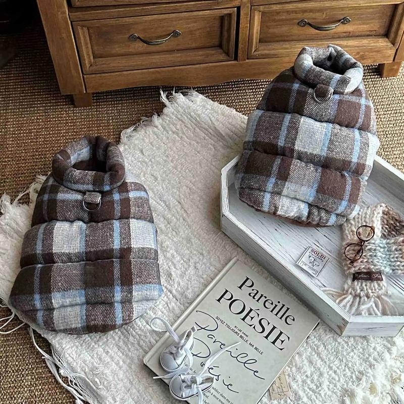 Pet Autumn and Winter Thick Plaid Coat Warm and Comfortable Vest Christmas Dog Clothes for Small Dogs Puppy Clothes