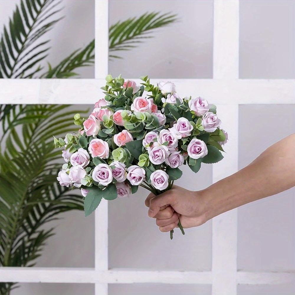 1pz 11 Teste Fiore Artificiale Rosa di Seta Foglie di Eucalipto Bianco Bouquet di Peonie Fiore Finto per Tavolo Matrimonio Festa Vaso Decorazione Casa