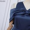ZANZEA Women Casual V-Neck Off Shoulder Short Sleeve Elegant Dress
