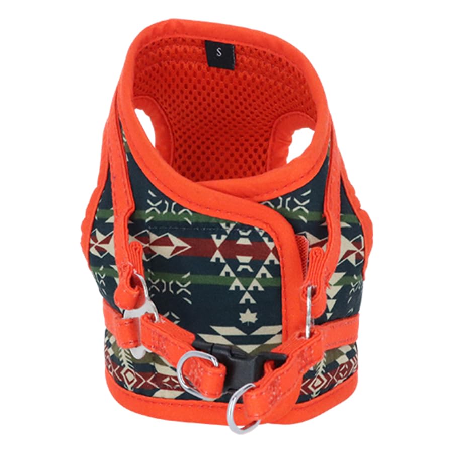 LOGOS LAND Pattern Harness | Adjustable Size for Training, Walks, and Outings, Anti-Pulling, Easy to Put on and Take Off (Orange, Size L)