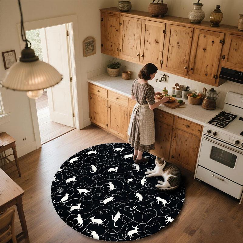 Black & White Cats Pattern Round rug,Carpet Rug for Living Room Bedroom Playroom ,Non-slip Floor Mat,Holiday Gifts and Birthday Gifts.