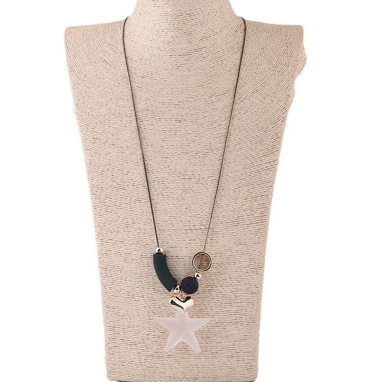 Stylish, Simple Matte Transparent Pentagram Personalized Long Necklace, Geometric Love Sweater Chain