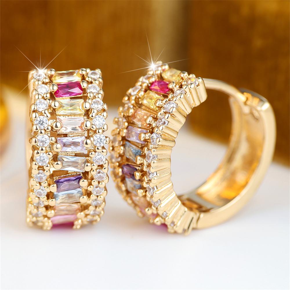 Multicolor Crystal Zircon Small Square Stone Hoop Earrings For Women Charm Gold Color Ear Buckle Wedding Jewelry Versatile Gifts