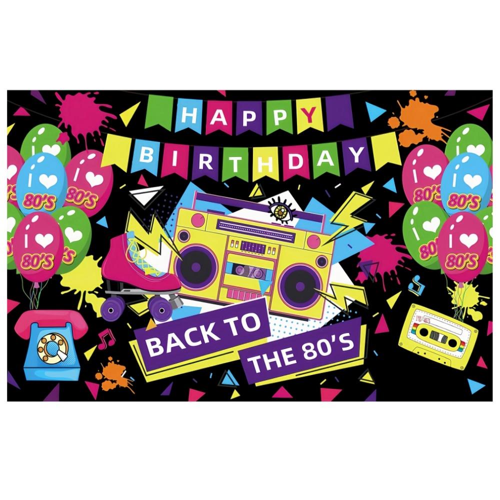 Back To 80's Theme Party Decoration 80's Party Banner Music Disco Backdrops Graffiti Neon Glow Photography Backgrounds Decor