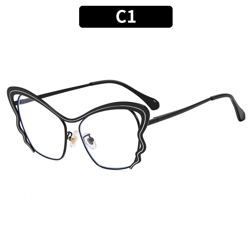 European And American Fashion New Cat Eye Glasses Frame Metal Hollow Personality Plain Literary Flat Mirror Thin