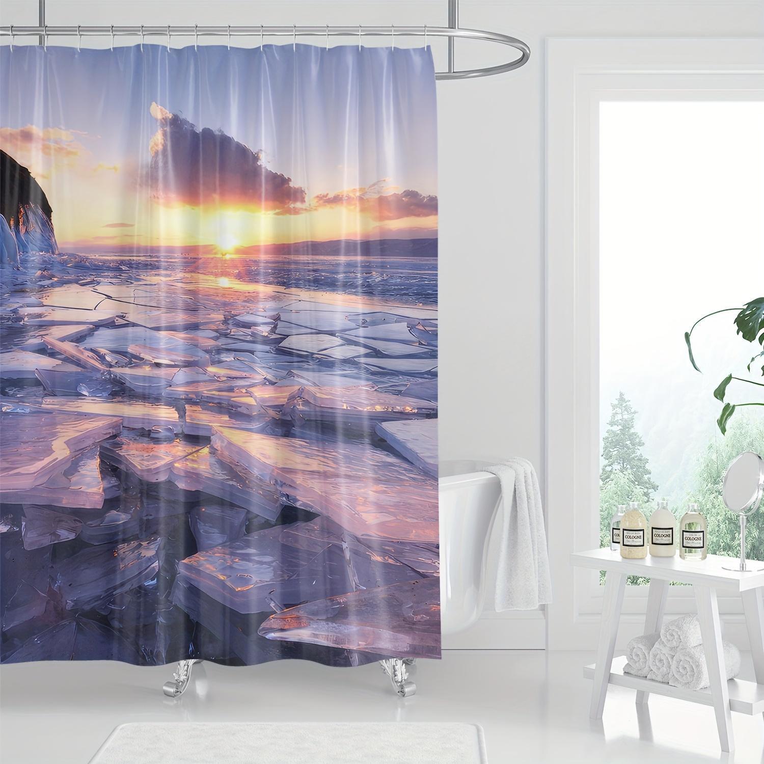 

Ocean Sunrise Iceberg Shower Curtain , Artistic Decor, Vibrant Blue & Purple Design, Machine Washable, Modern Digital Print W90xH180cm