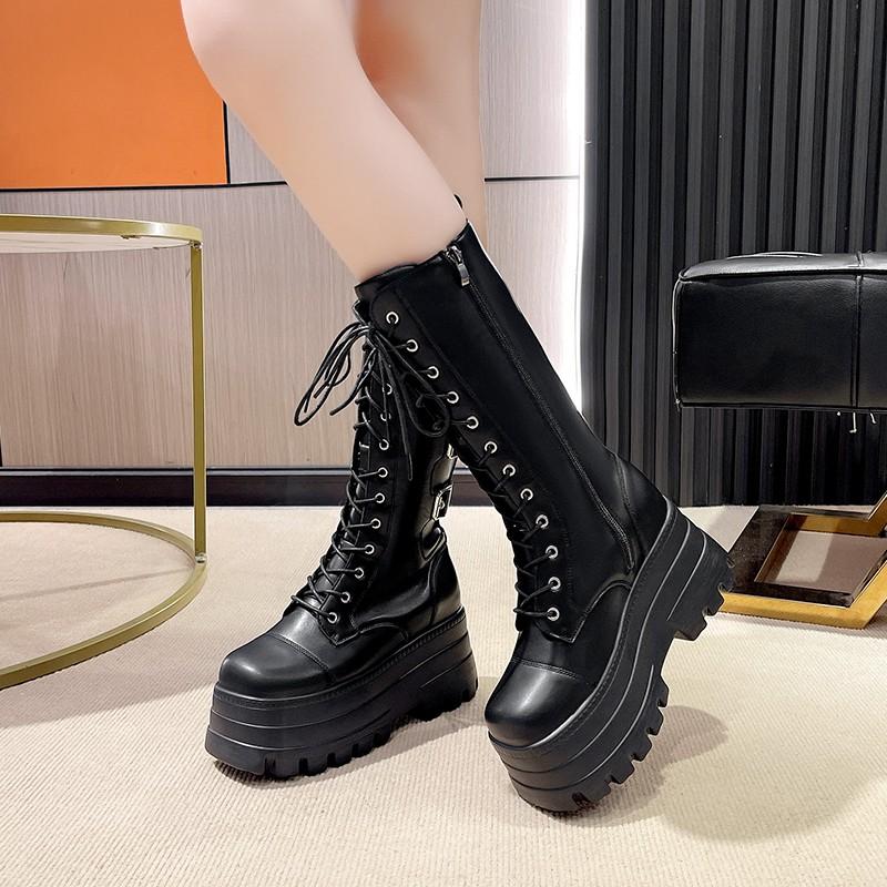 Fashion 2025 Autumn Winter Women's Boots Comfortable Versatile Thick Bottomed Slimming High Knee Boots Micro Fiber Material Korean Style