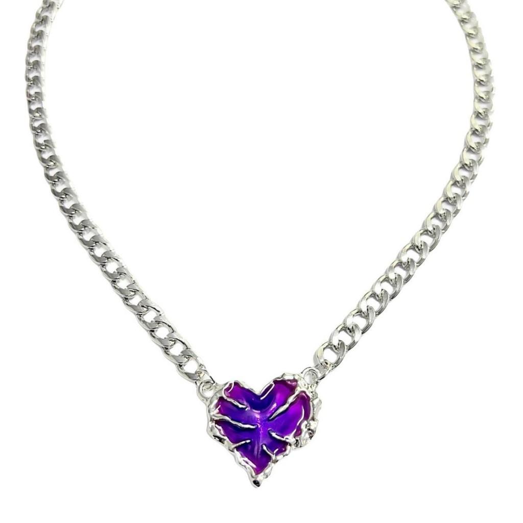 Harajuku Style Red Heart Necklace Alloy Pendant Elegant Chain For Women