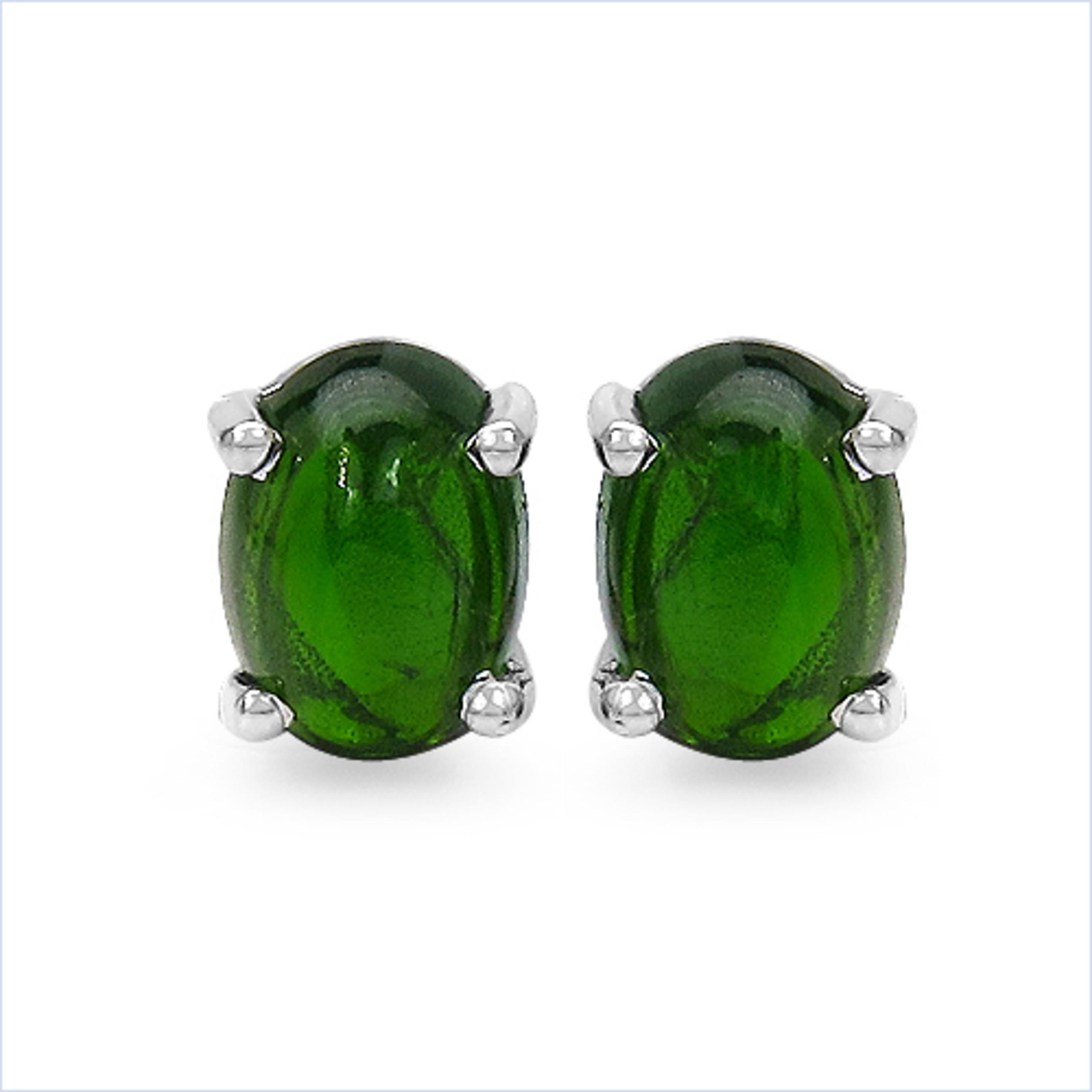 

925 Sterling Silver Rhodium Earrings Chrome Diopside Cabochon Oval 7x5mm Push Post Elegant Women Jewelry срібний