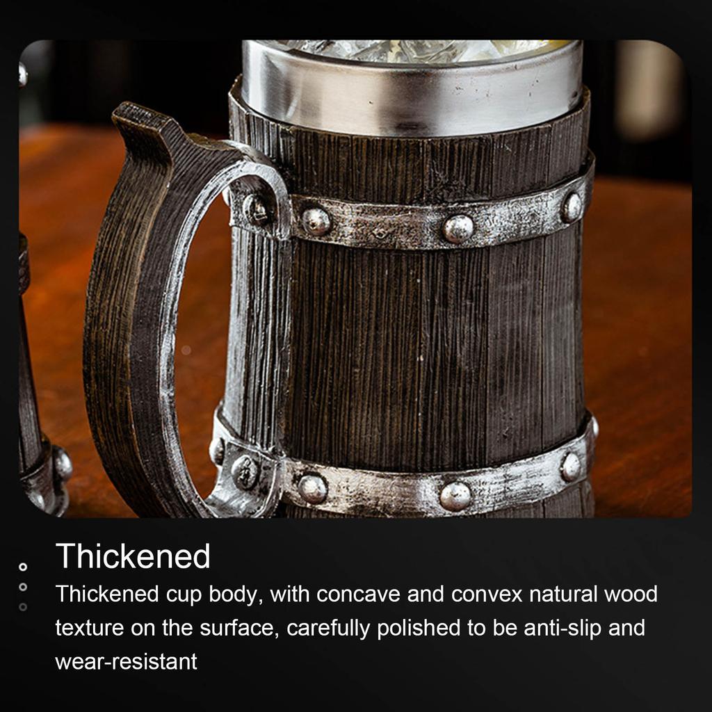 Insulated Nonrust Steel Beer Cup Retro Wood Texture Design Oversized Capacity Resin Reinforced Exteriors For Camping Parties