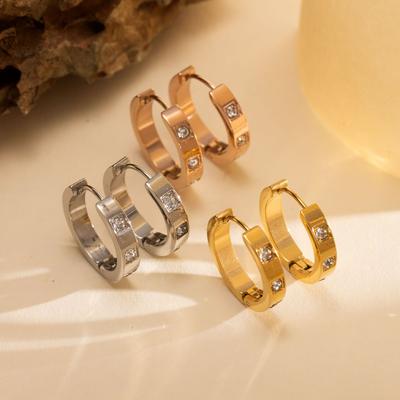 Exquisite Stainless Steel Cubic Zirconia Decor Hoop Earrings for Women for Daily Decoration