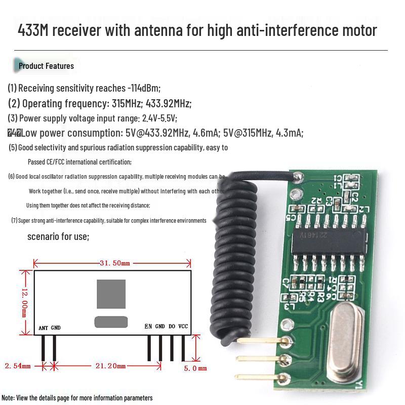 433m Superheterodyne Wireless Remote Control Transmitter & Receiver Module - 315 Long-Range Smart Switch