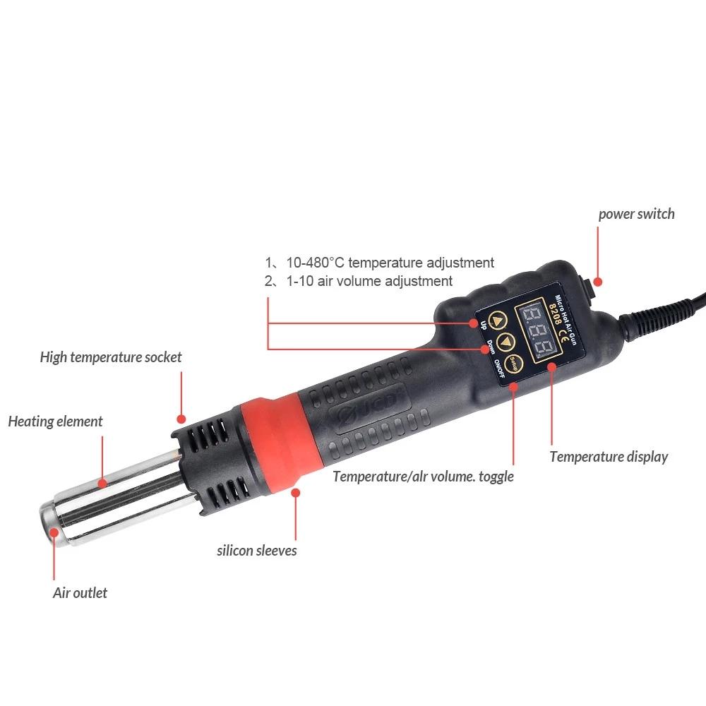 JCD 750W All-in-one Hot Air Gun Micro Heat Gun LED Digital Hair Dryer For BGA Welding Repair Tools Soldering Iron 8208